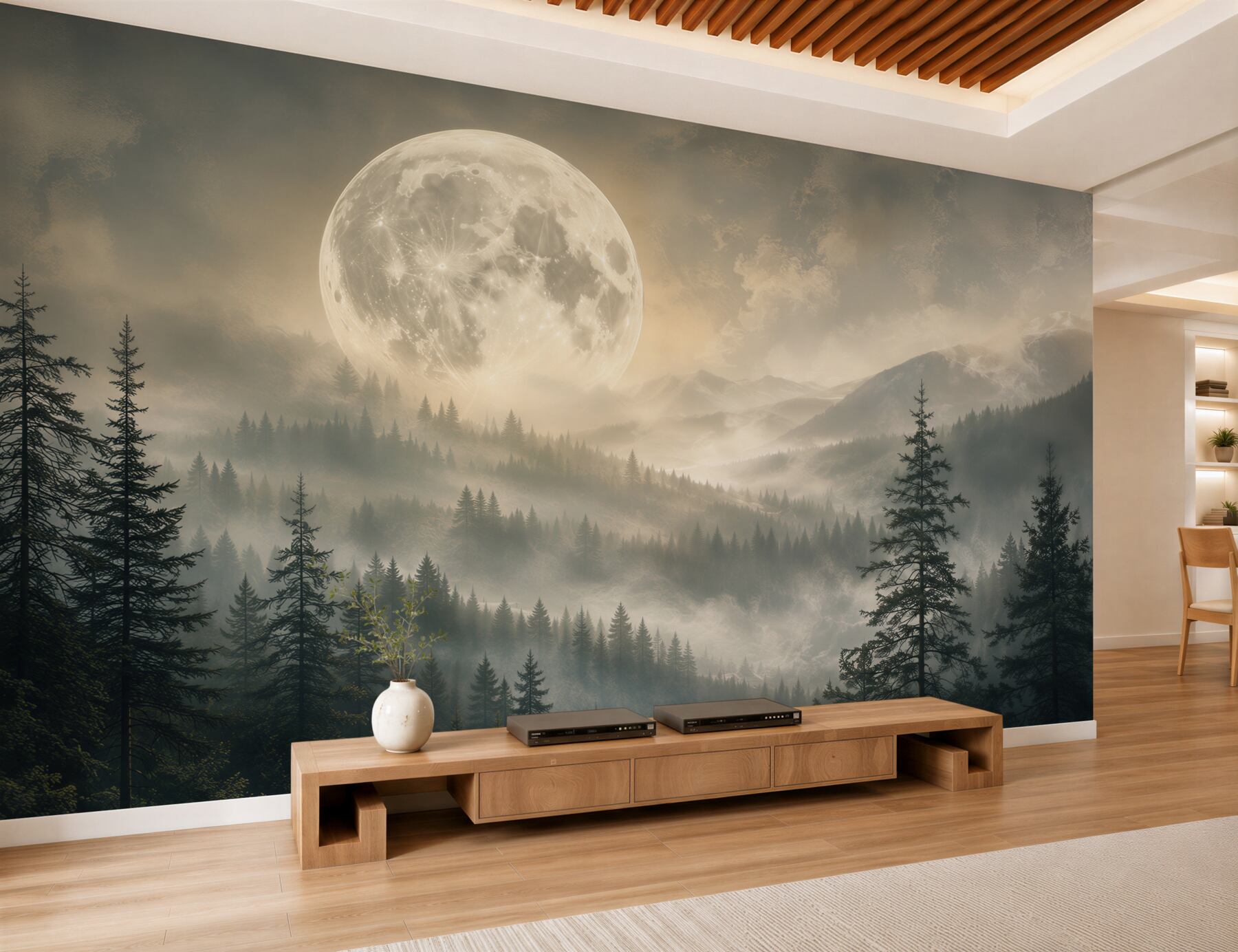 Papier peint Lune Magique au-dessus des Montagnes