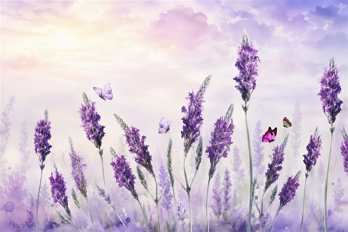 Papier peint abstraction de fleurs de lavande dans le ciel