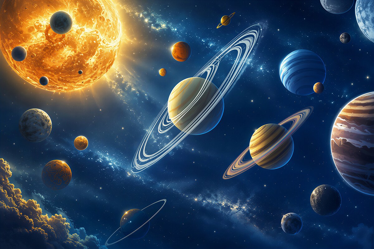 Papier peint agencement des planètes dans un cosmos clair pastel