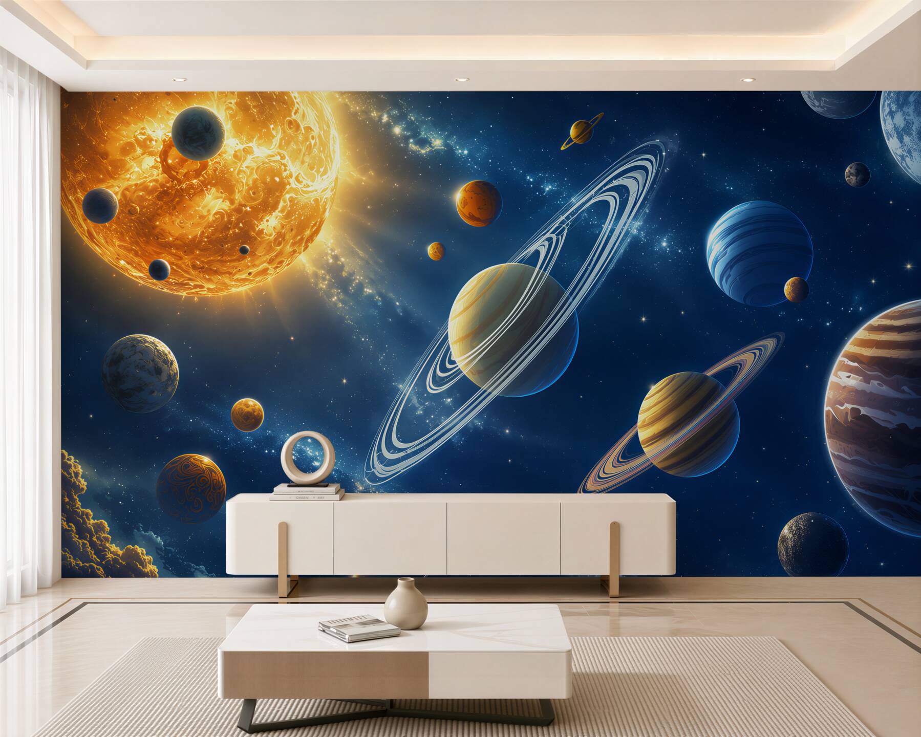 Papier peint agencement des planètes dans un cosmos clair pastel