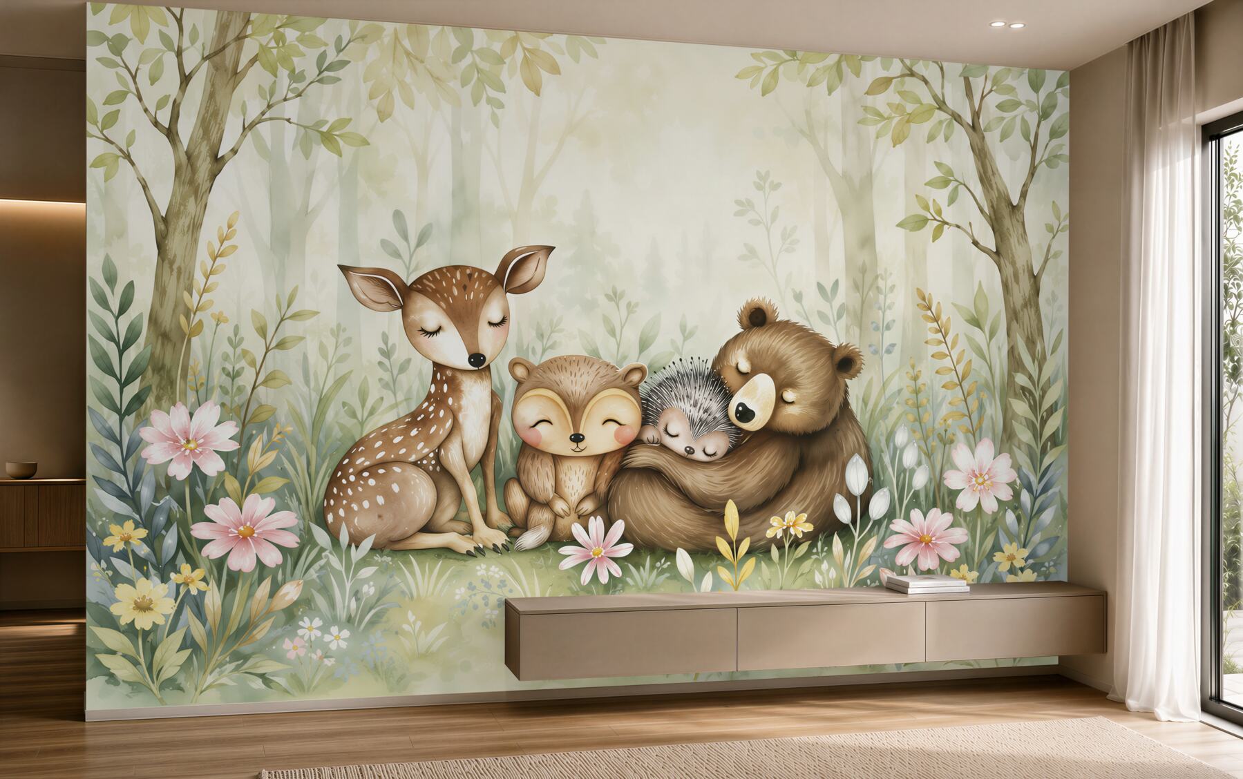 Papier peint Ours câline les hérissons