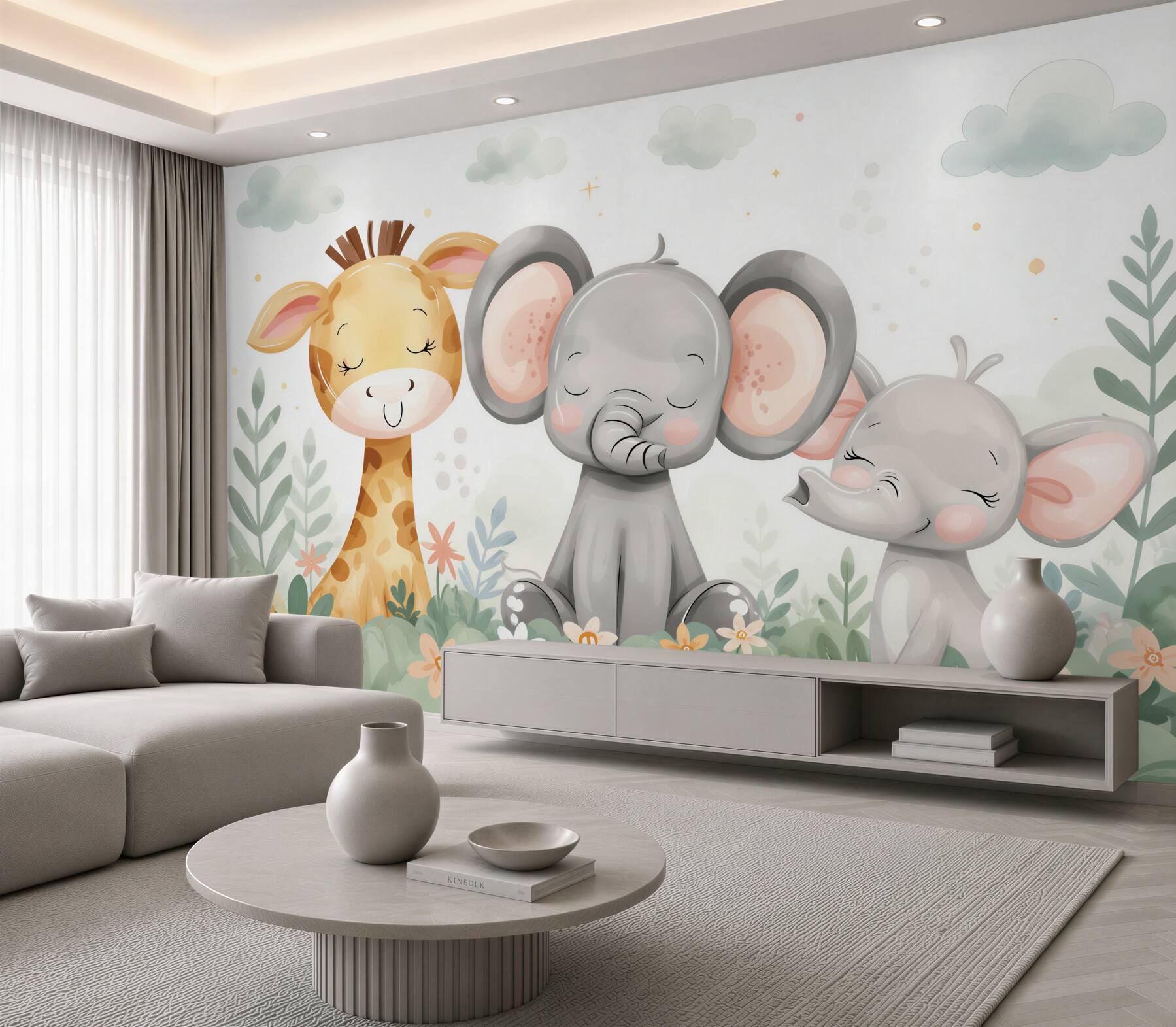 Papier peint Pentes et girafes les yeux fermés