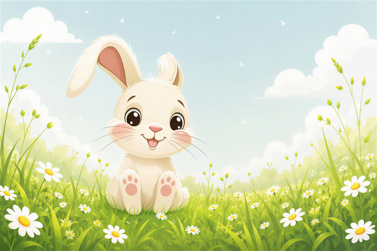 Papier peint Lapin heureux sur l'herbe