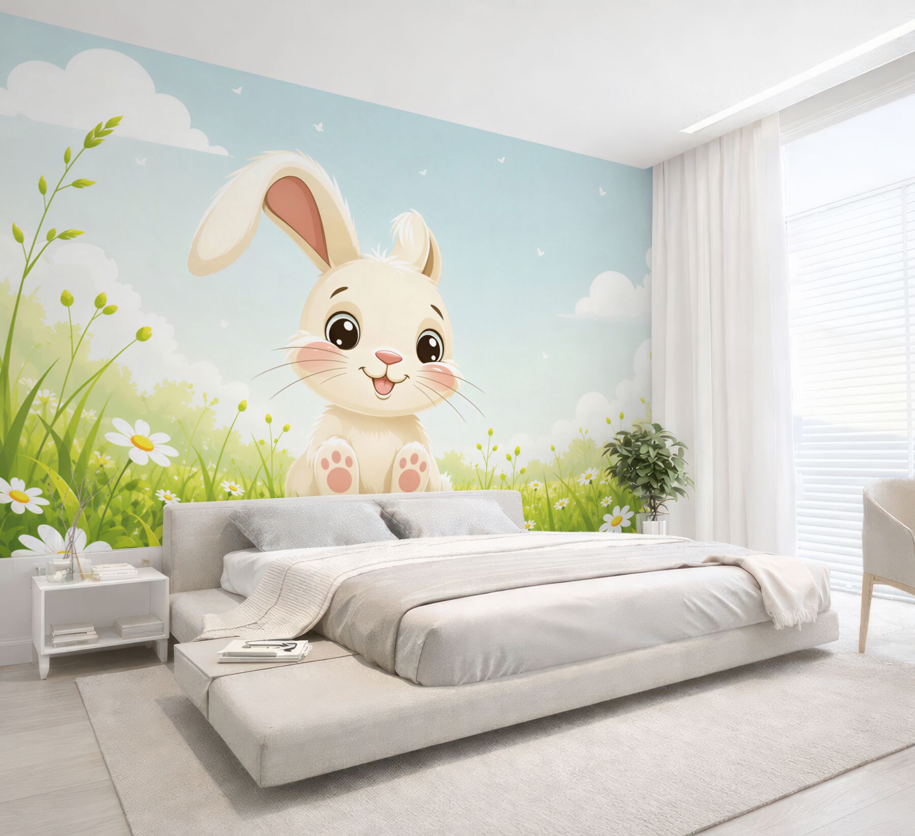 Papier peint Lapin heureux sur l'herbe