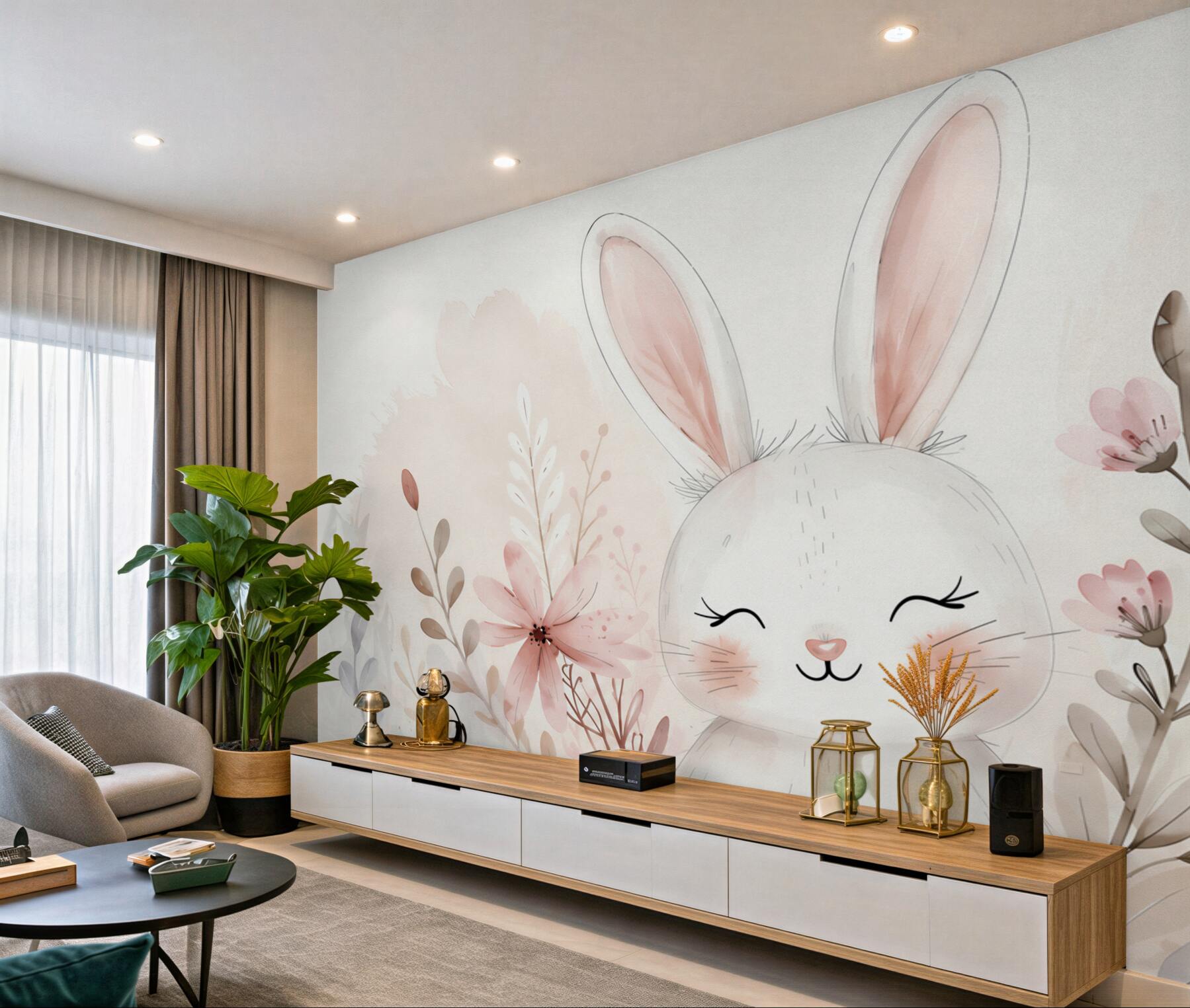 Papier peint Lapin souriant les yeux fermés