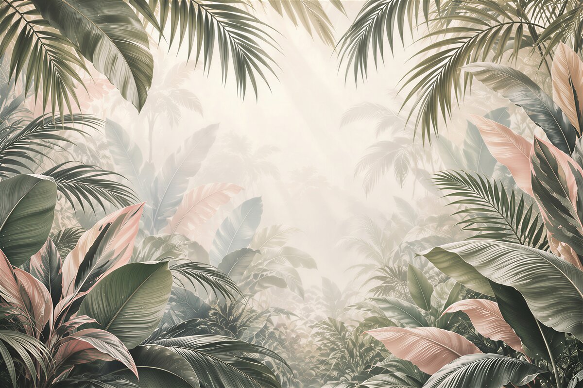 Papier peint lumière dans la jungle verte