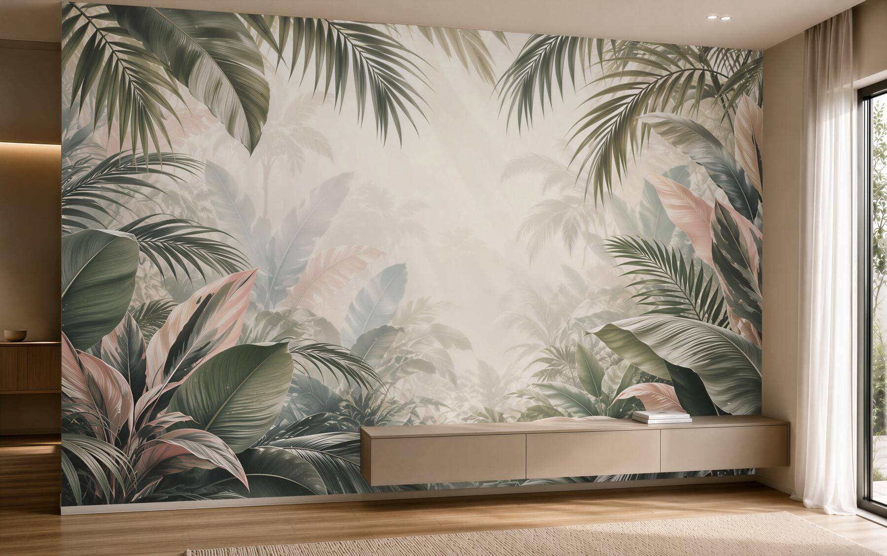 Papier peint lumière dans la jungle verte