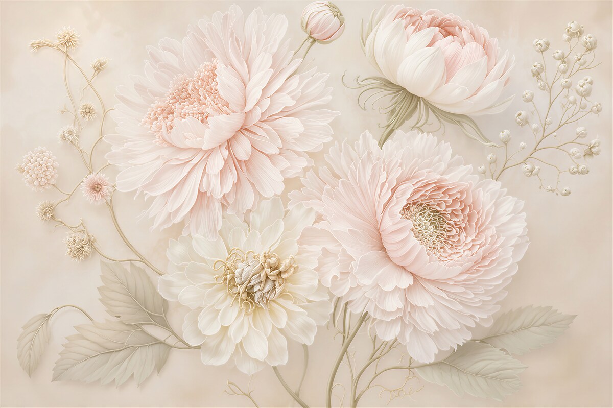 Papier peint fleurs crème en pleine floraison