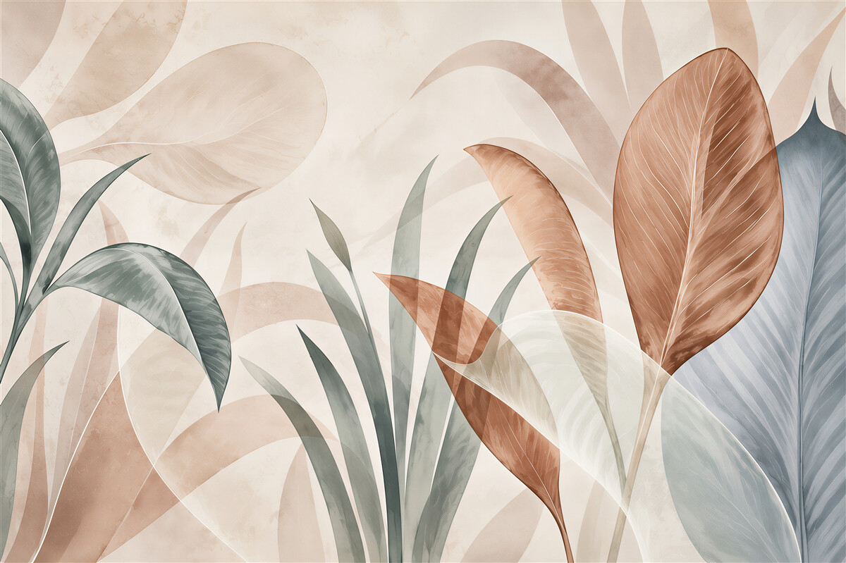 Papier peint feuilles gris clair suspendues