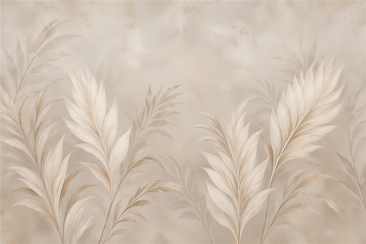 Papier peint feuilles ouvertes sur fond crème
