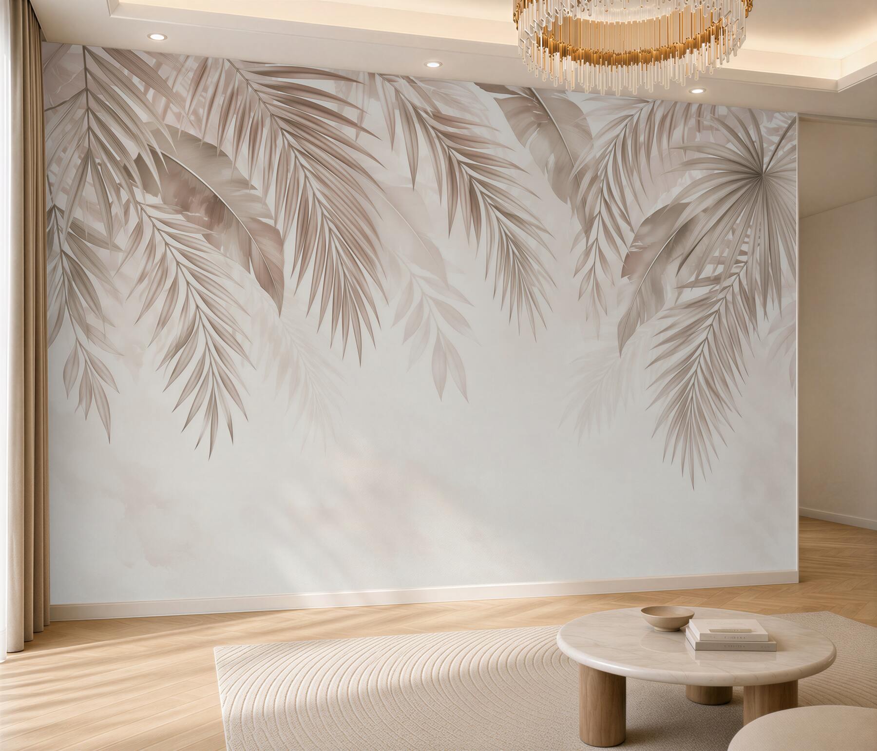 Papier peint branches de palmier brun clair