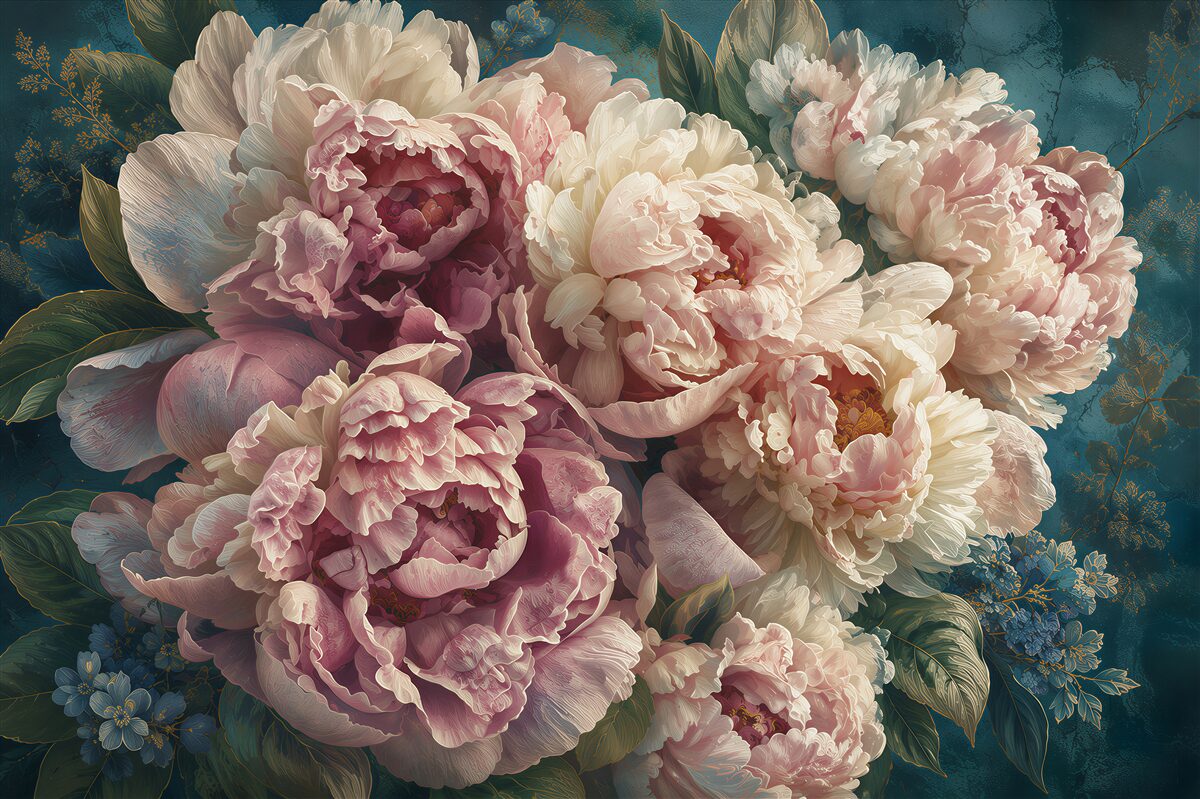 Papier peint pivoines sur fond sombre
