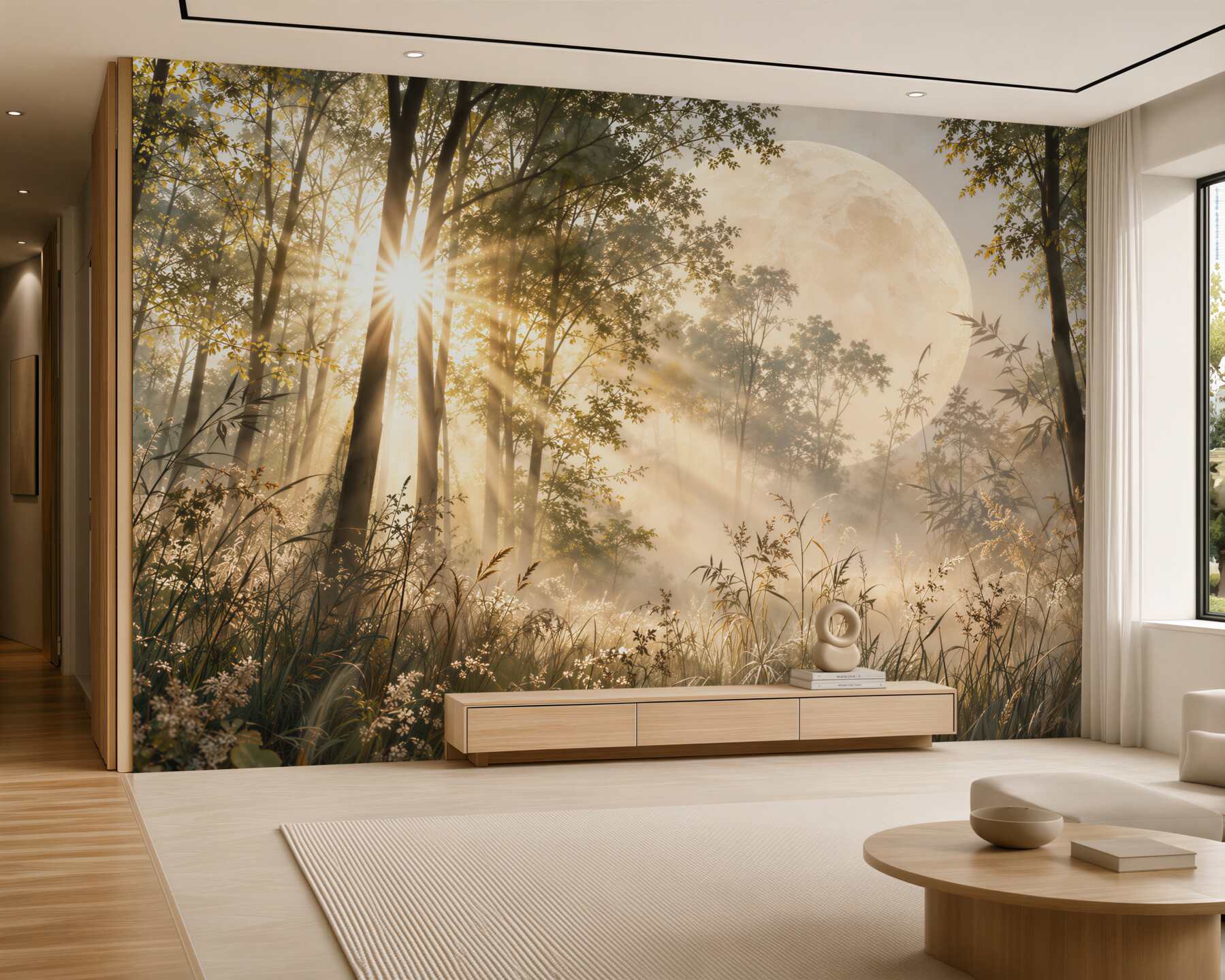 Papier peint rayons de soleil perçant à travers les arbres dans la forêt