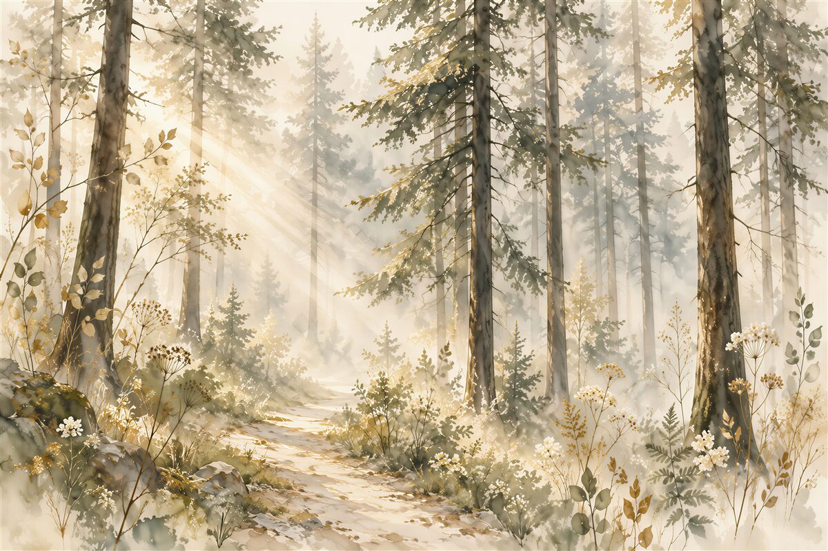 Papier peint brouillard forestier