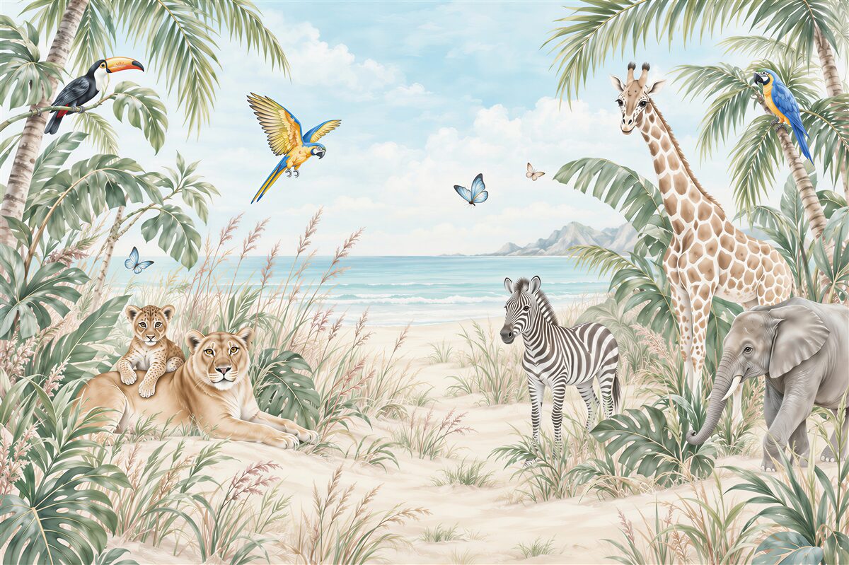 Papier peint divers animaux se dirigent vers les tropiques