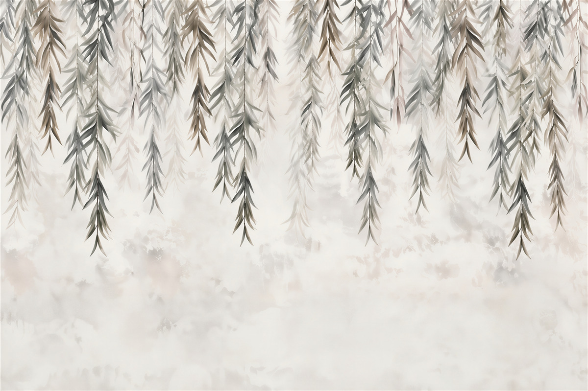 Papier peint feuilles et fleurs suspendues