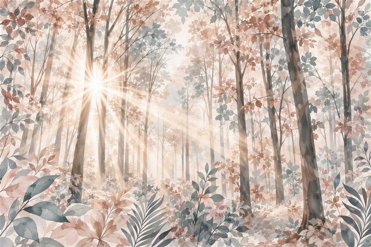Papier peint forêt à la lumière du soleil