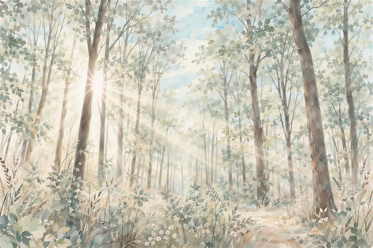 Papier peint forêt au soleil