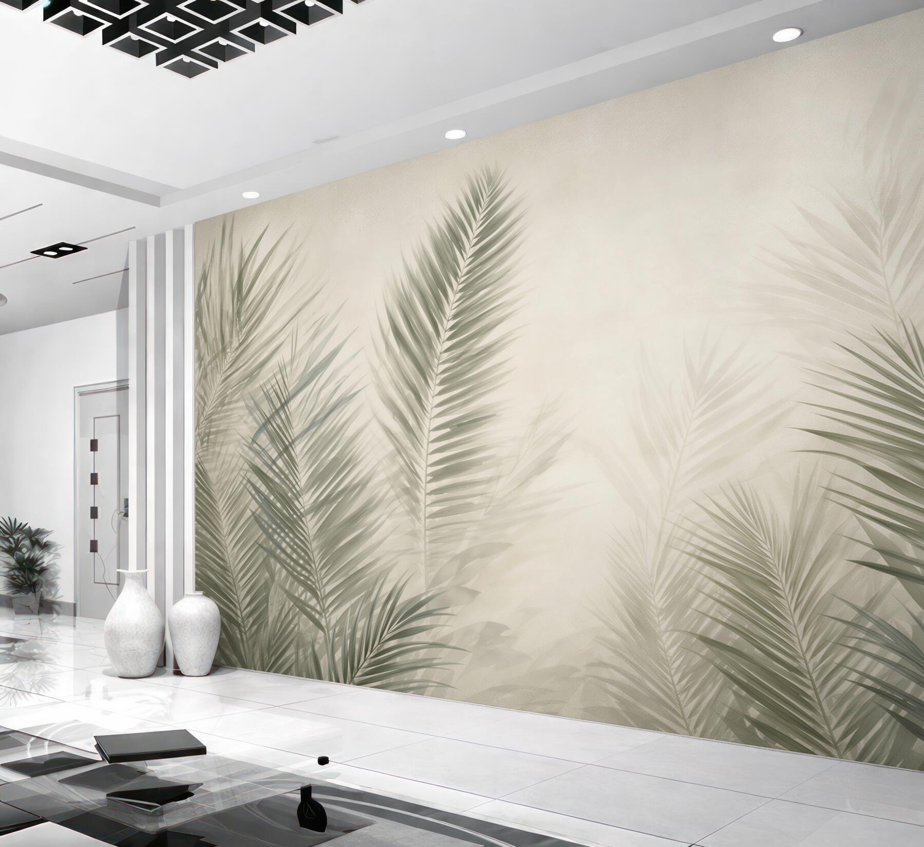 Papier peint branches avec feuilles vertes