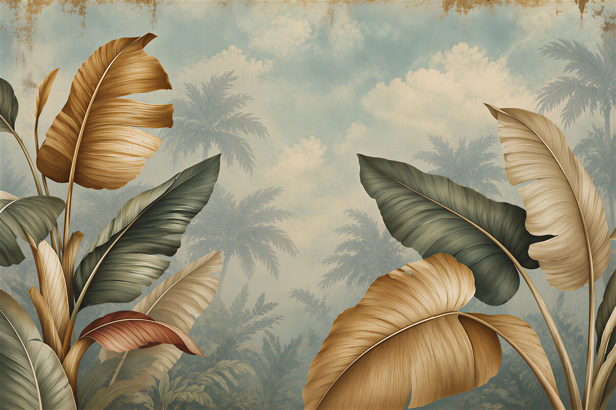 Papier peint feuilles tropicales