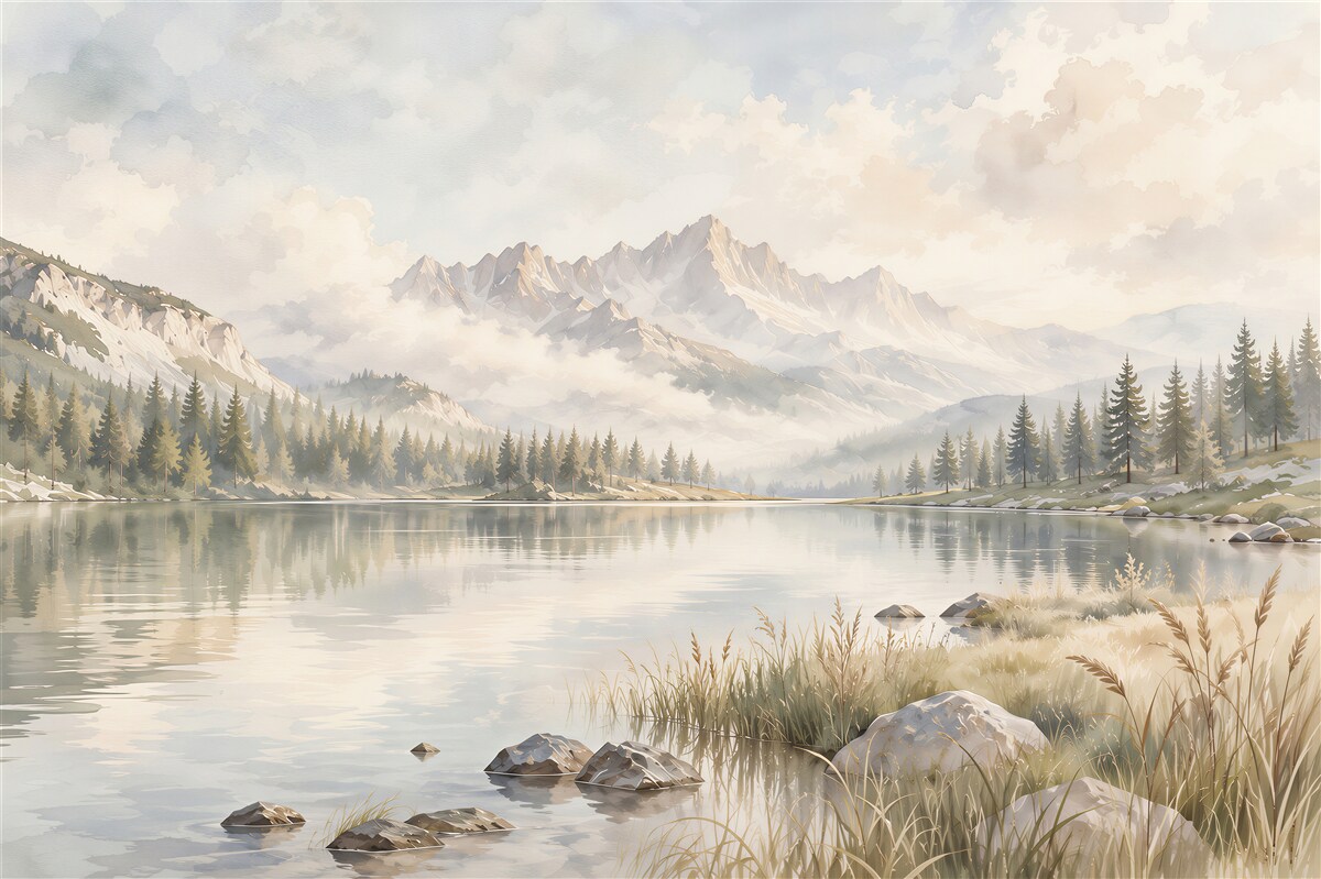 Papier peint rivière de montagne paisible en couleurs estivales