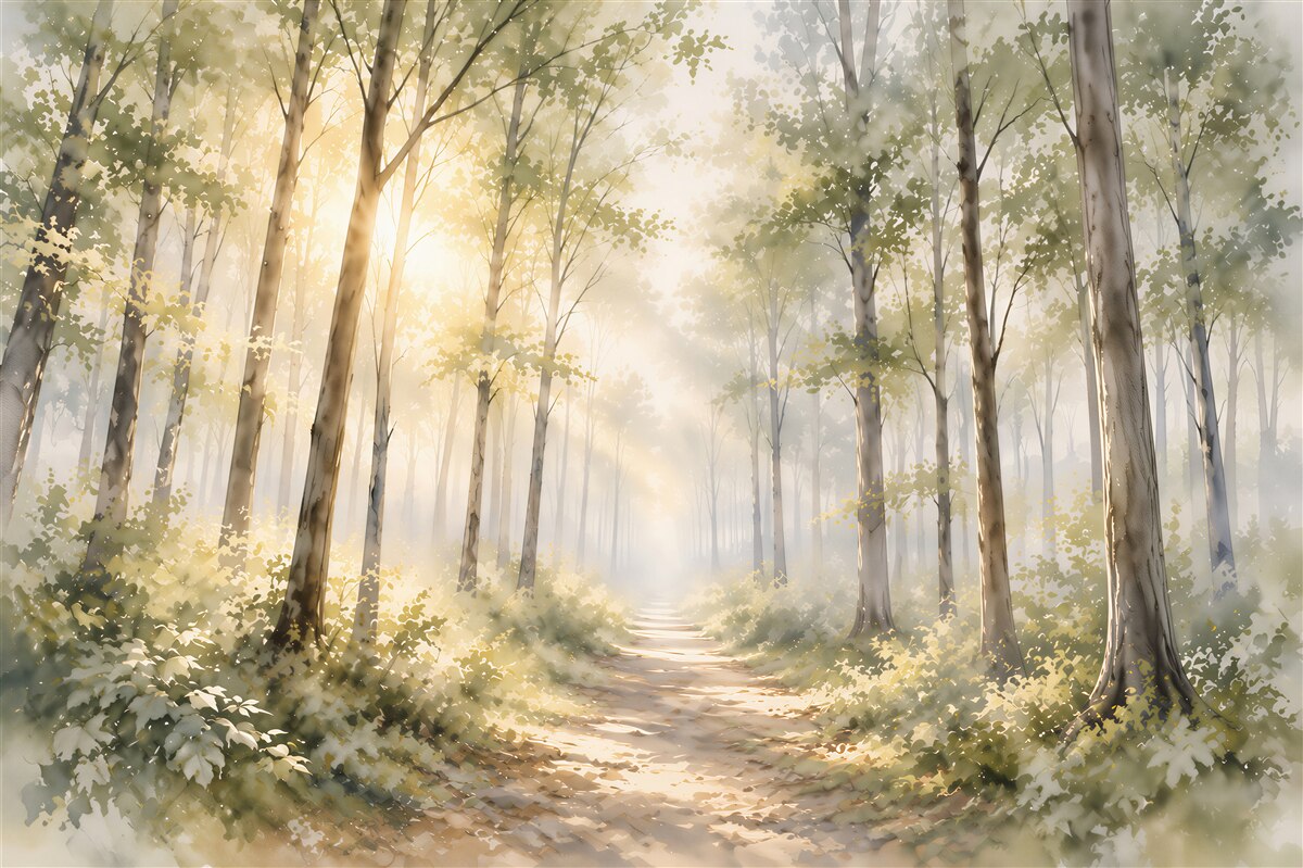 Papier peint forêt ensoleillée
