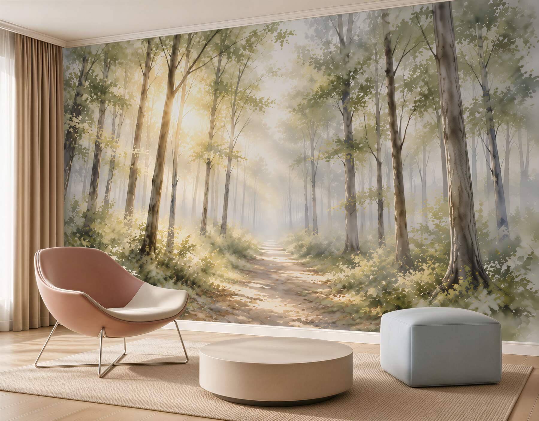 Papier peint forêt ensoleillée
