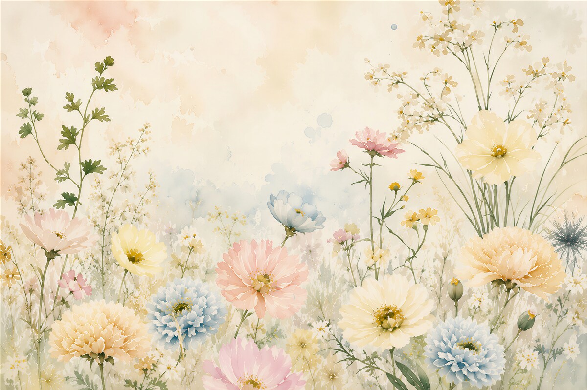 Papier peint fleurs de prairie pastel