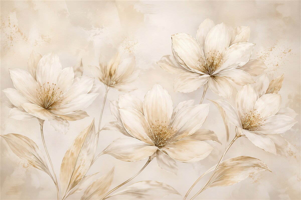 Papier peint fleurs crème