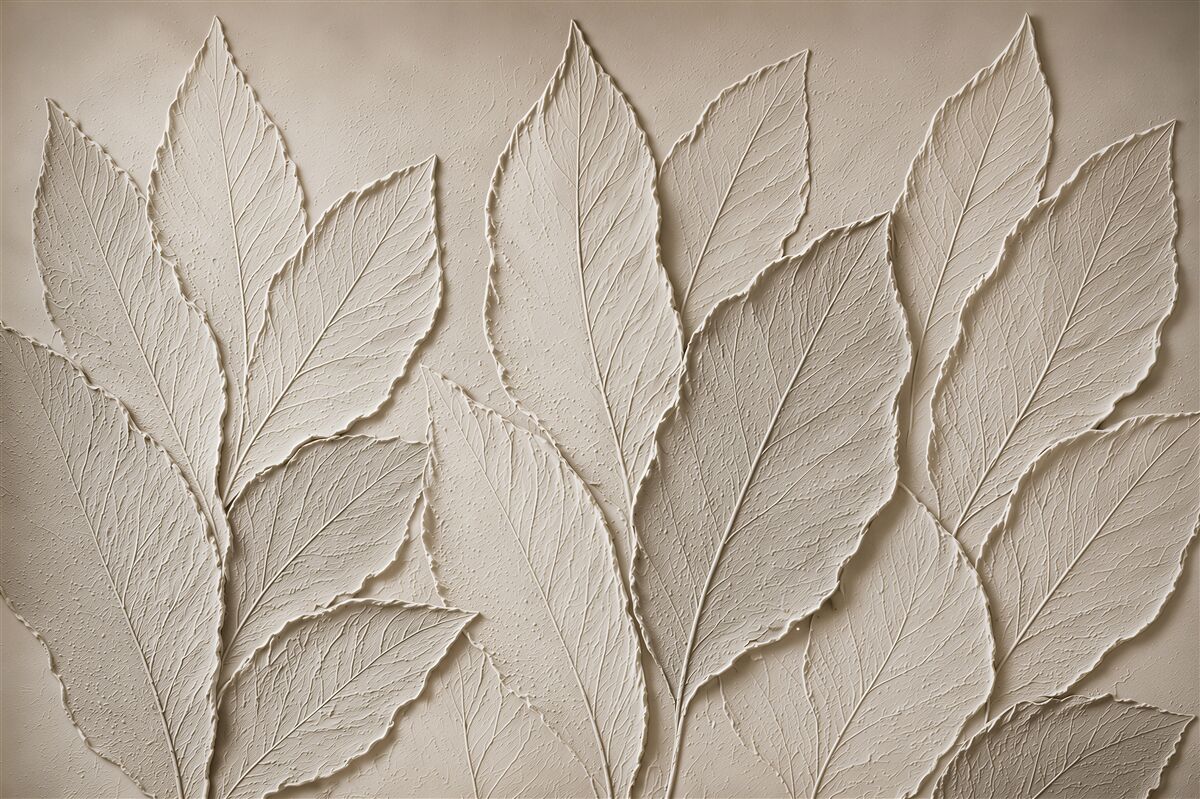 Papier peint feuilles beiges
