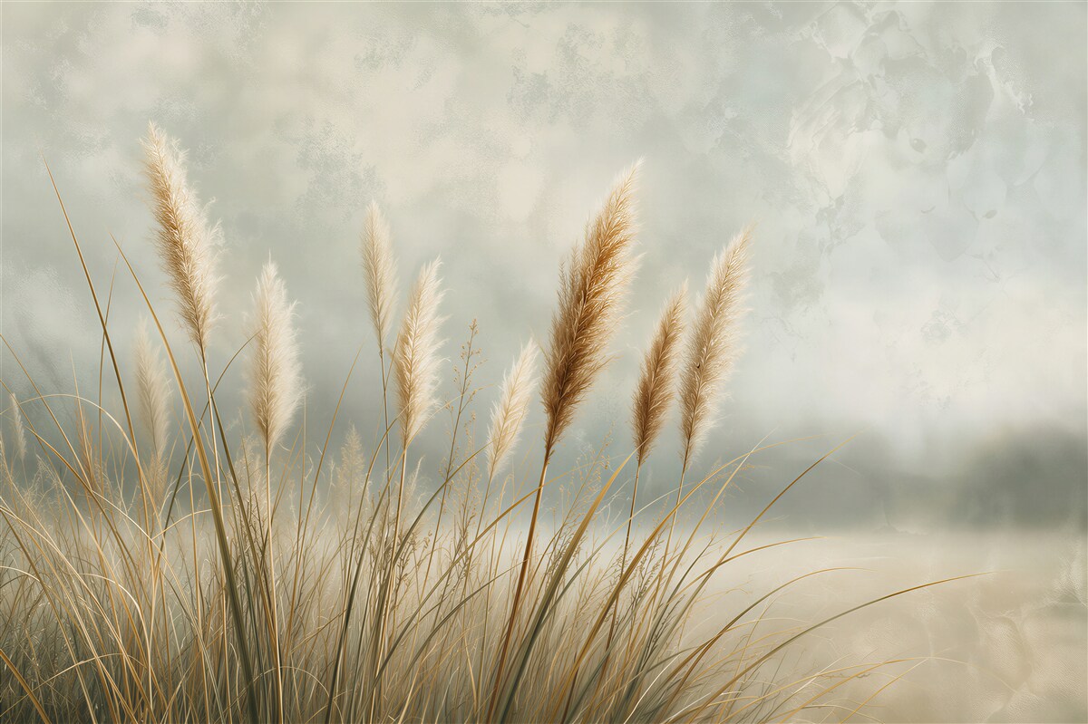 Papier peint herbes de pampas sur fond de ciel