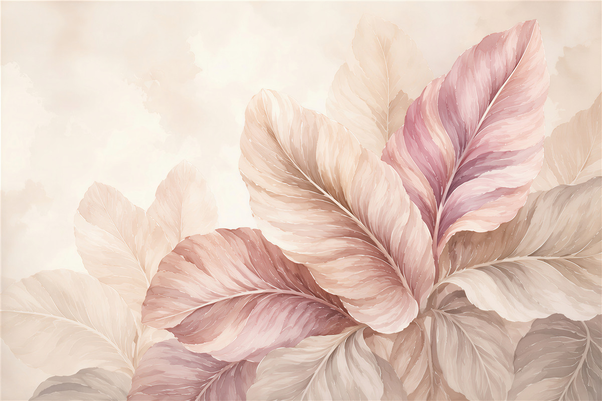 Papier peint feuilles dans des teintes pastel