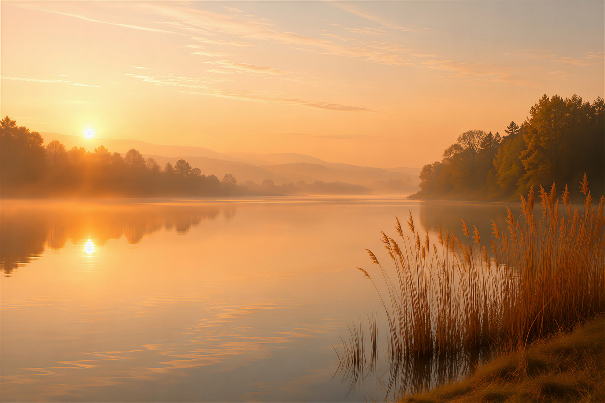 Papier peint lac au coucher du soleil
