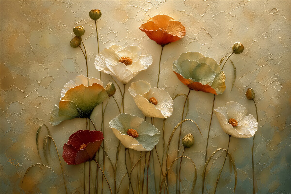 Papier peint fleurs de coquelicot sur fond pastel