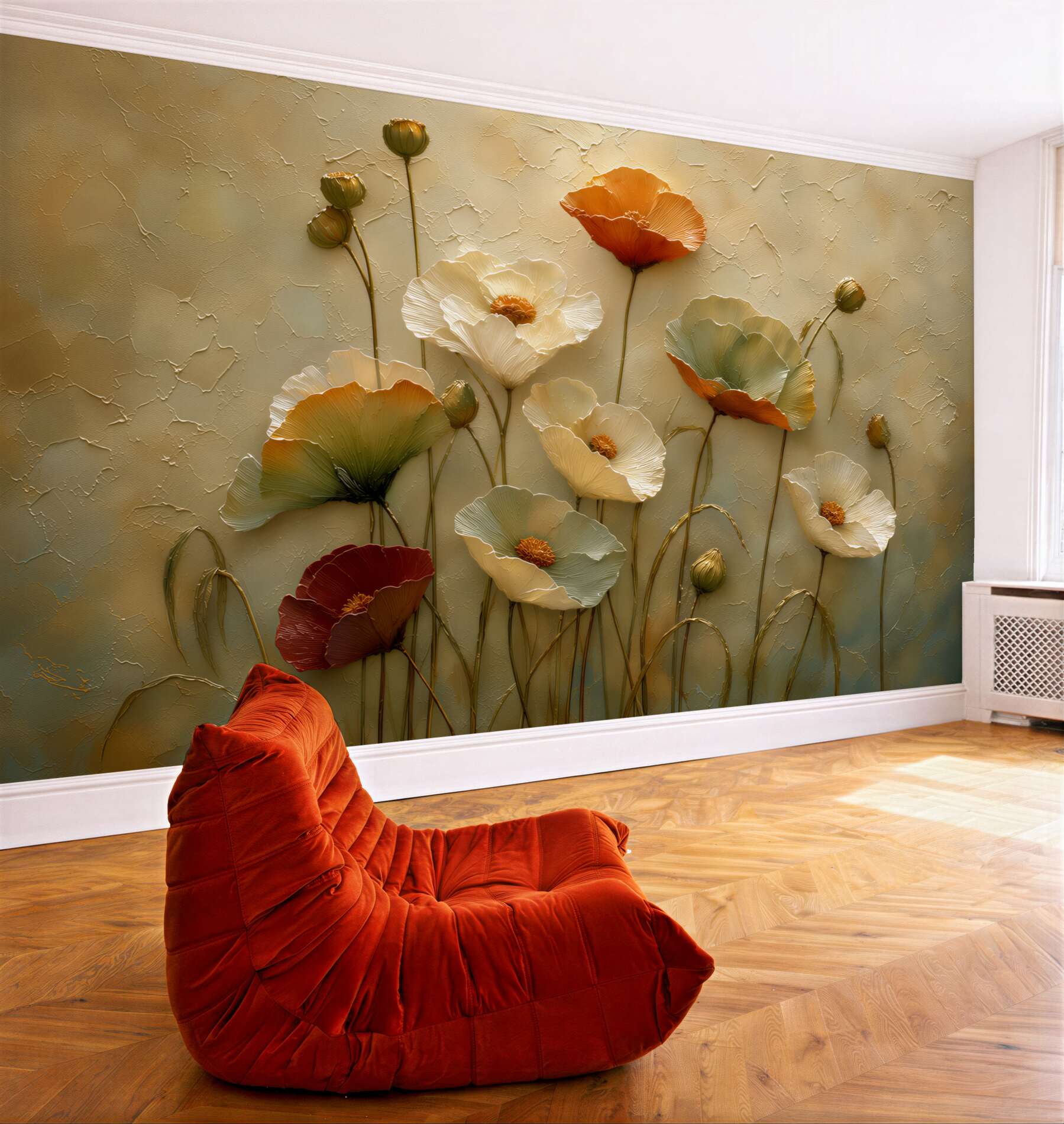 Papier peint fleurs de coquelicot sur fond pastel