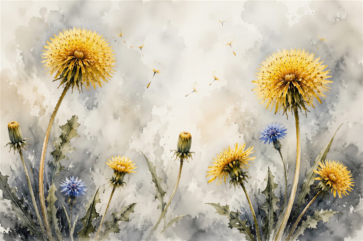 Papier peint pissenlits sur aquarelle
