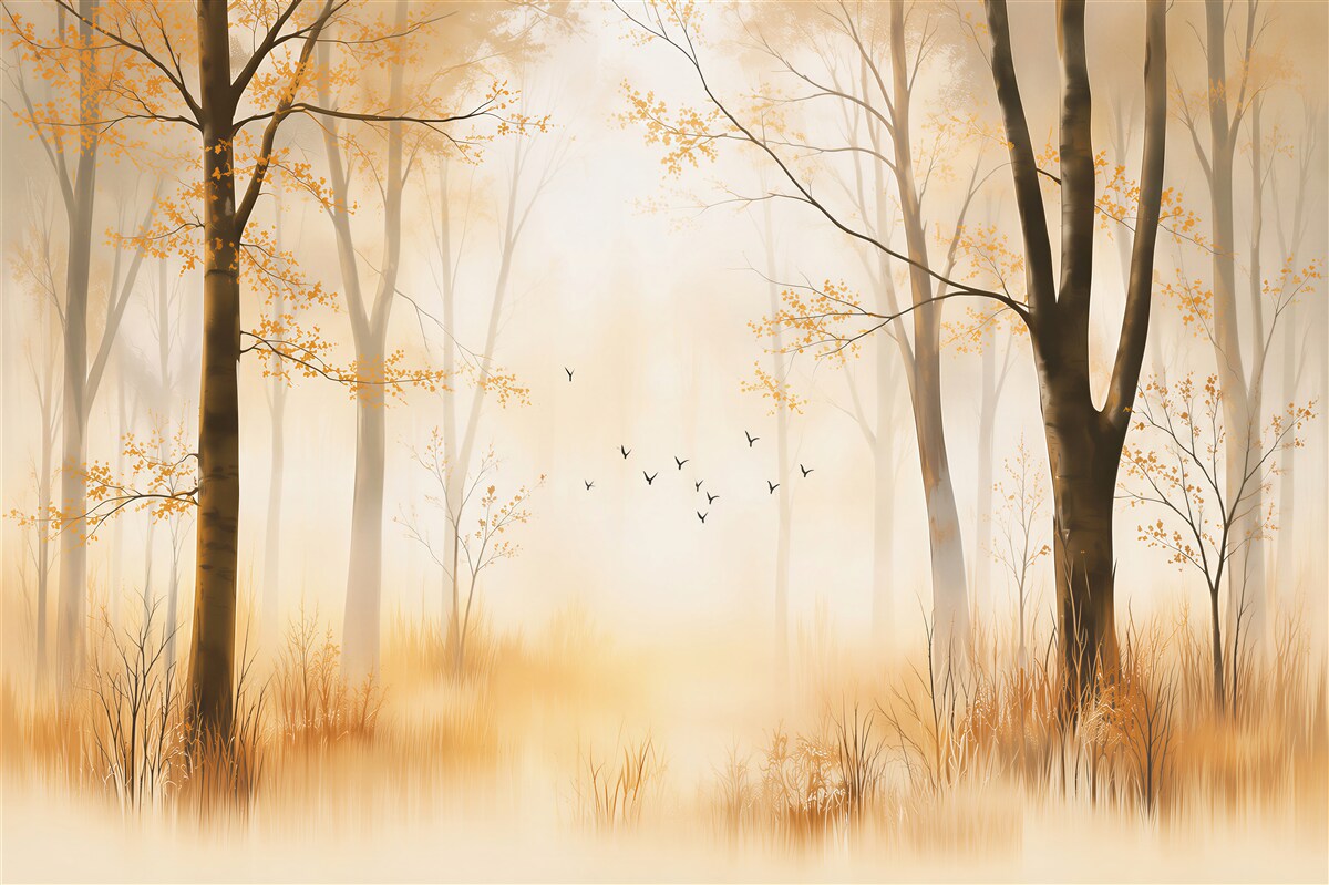 Papier peint forêt d'automne dans le brouillard
