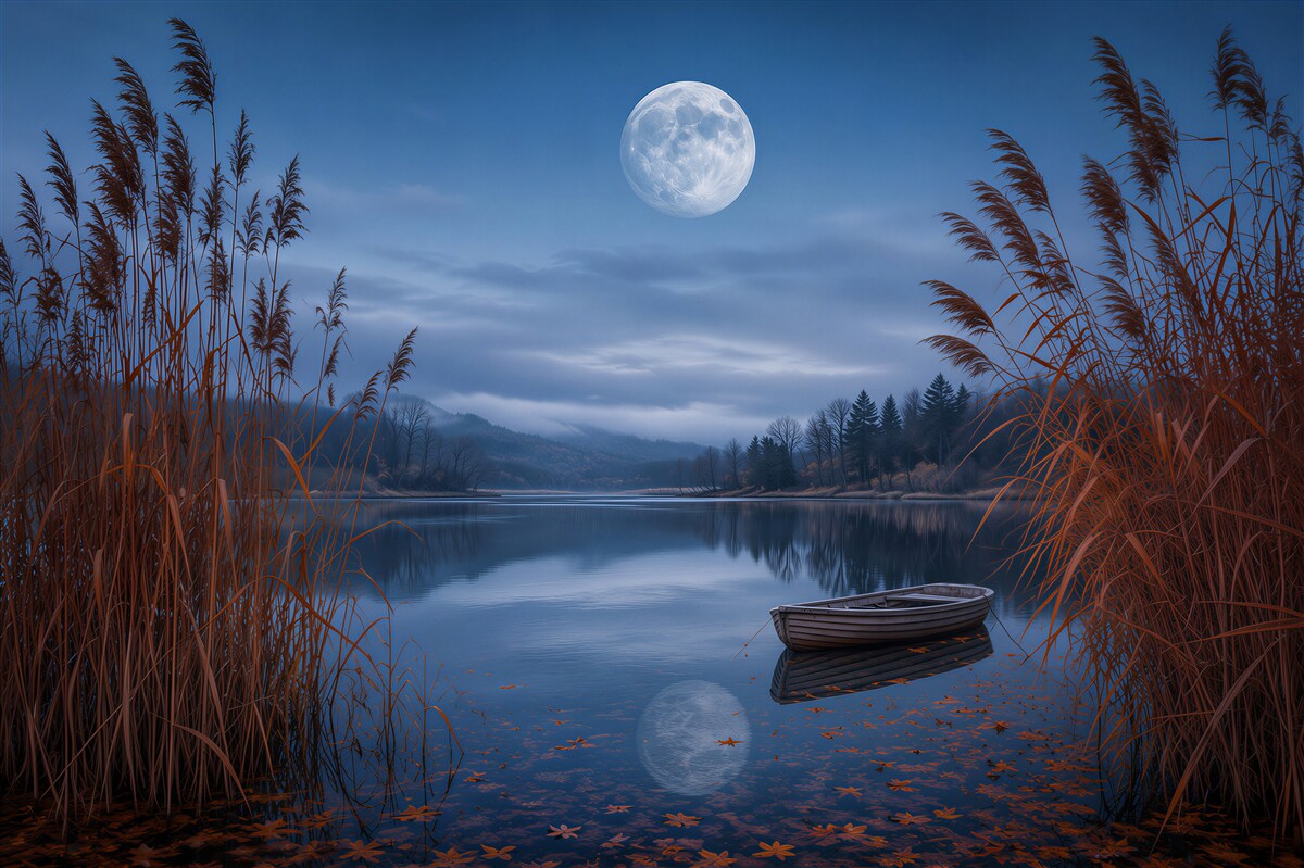 Papier peint lac nocturne avec lune