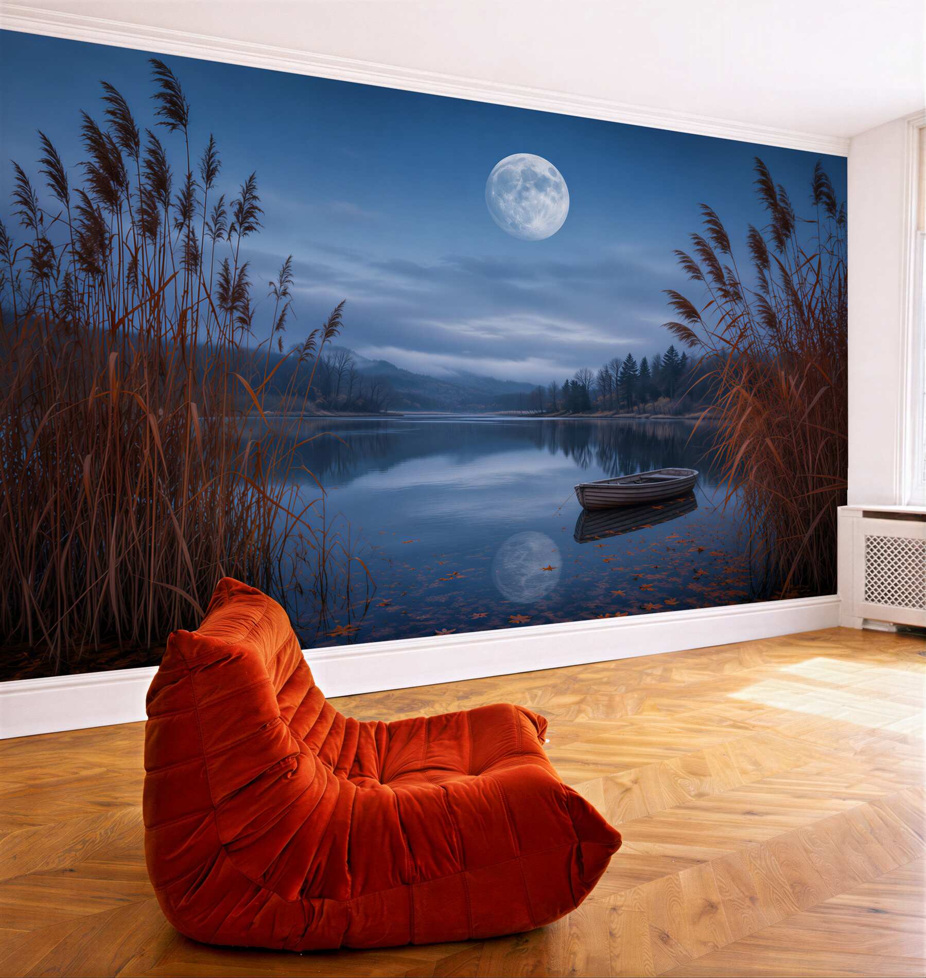 Papier peint lac nocturne avec lune
