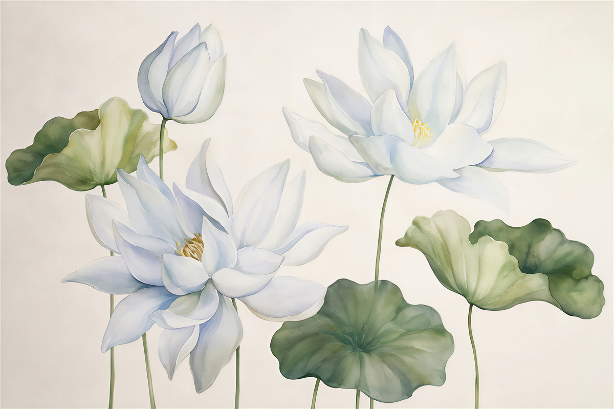 Papier peint lotus blancs avec des feuilles