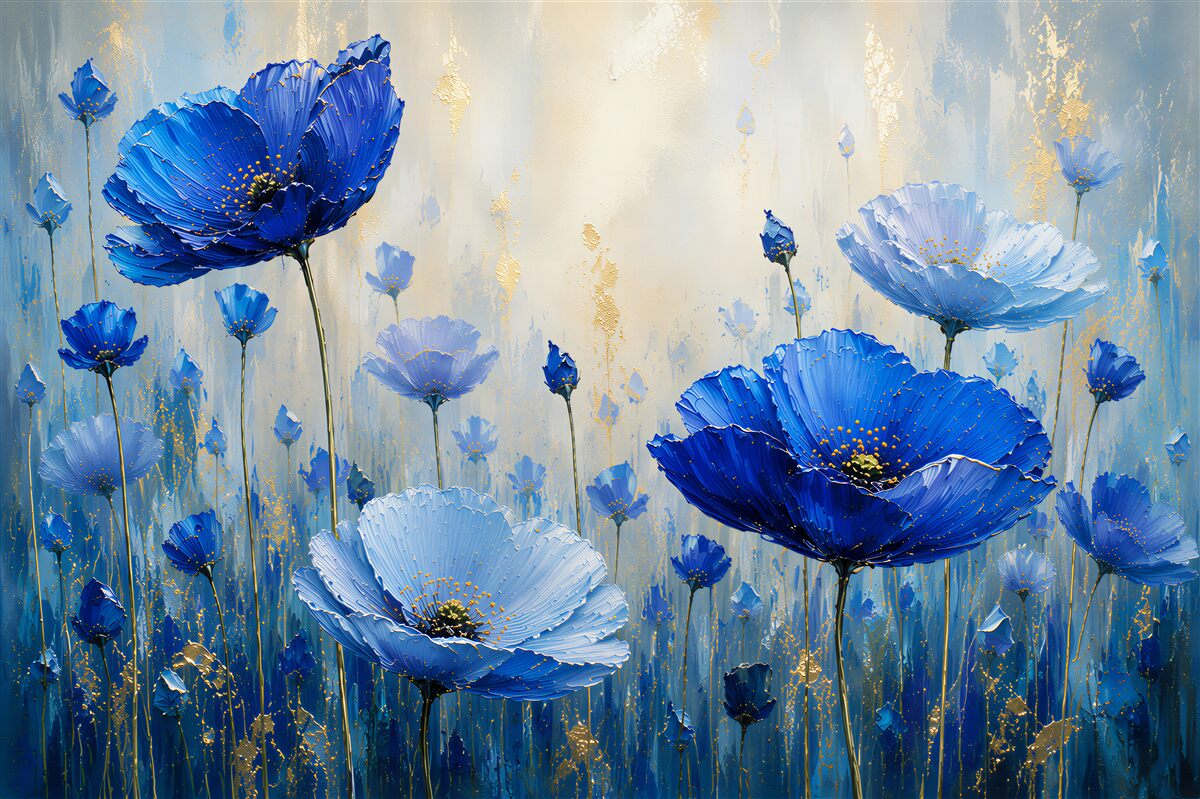 Papier peint fleurs bleues 3D