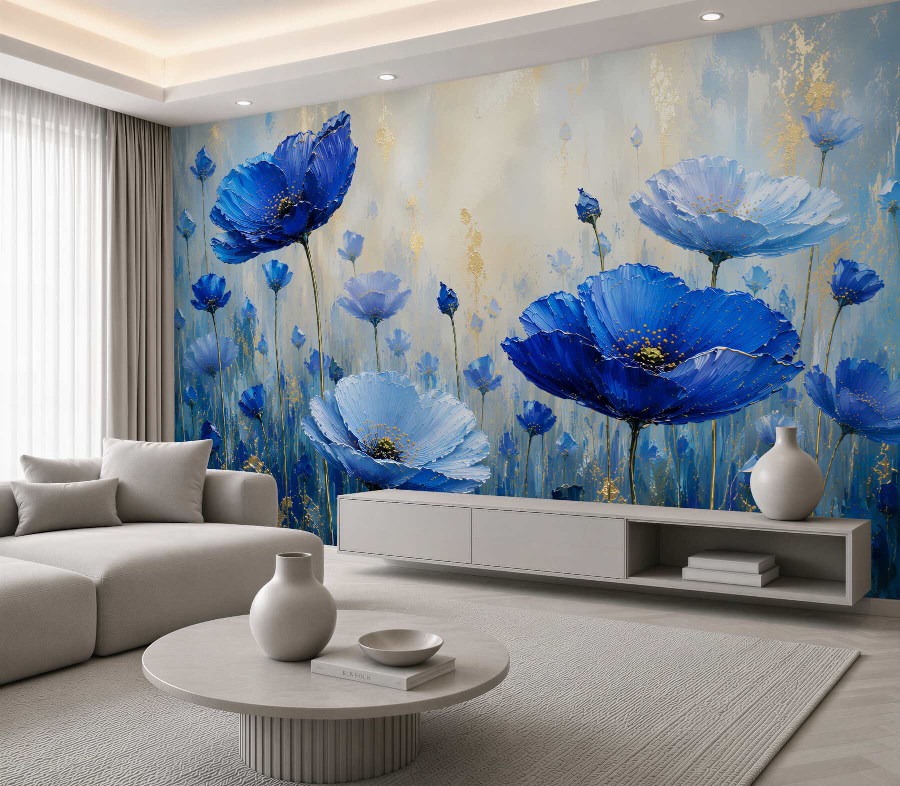 Papier peint fleurs bleues 3D