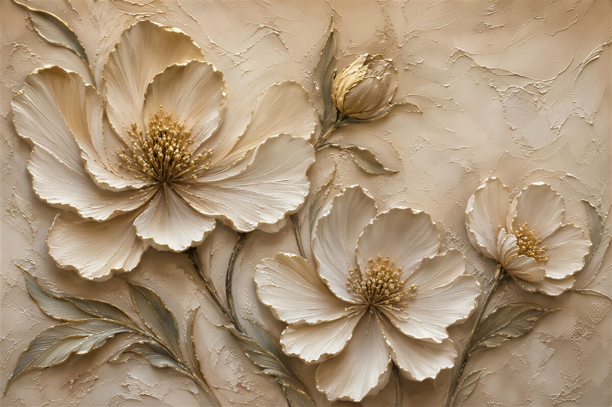 Papier peint fleurs blanches 3D