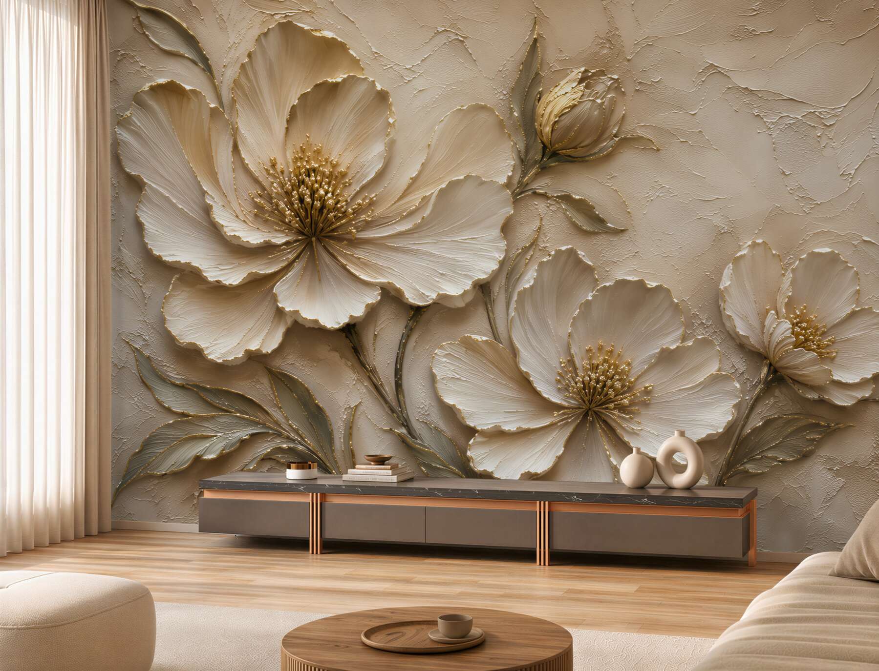 Papier peint fleurs blanches 3D
