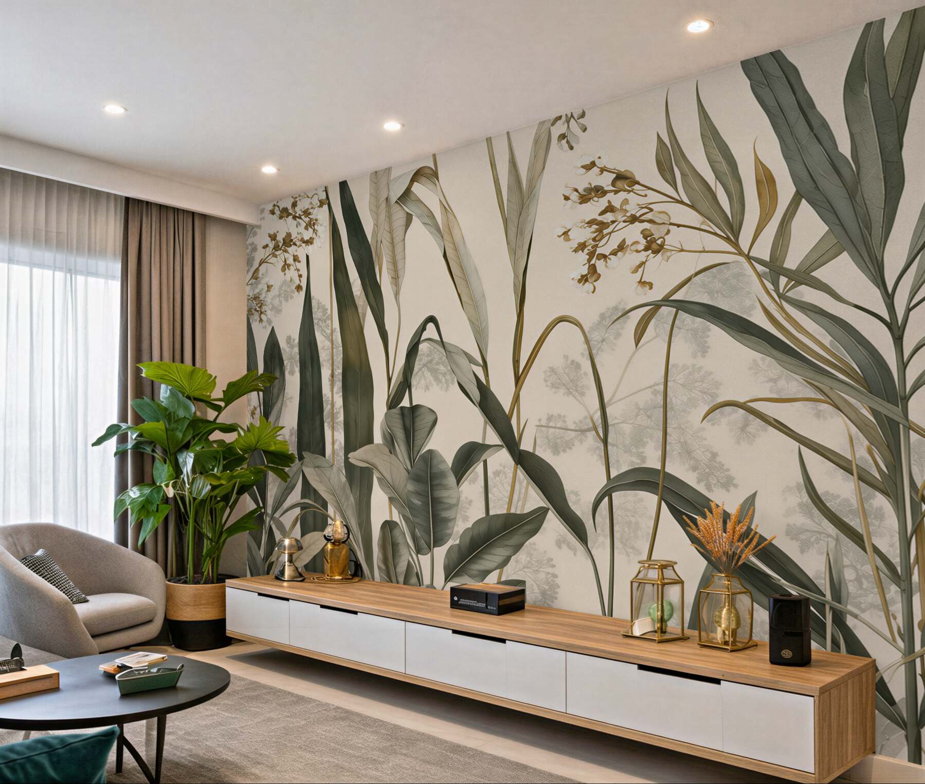 Papier peint feuilles tropicales