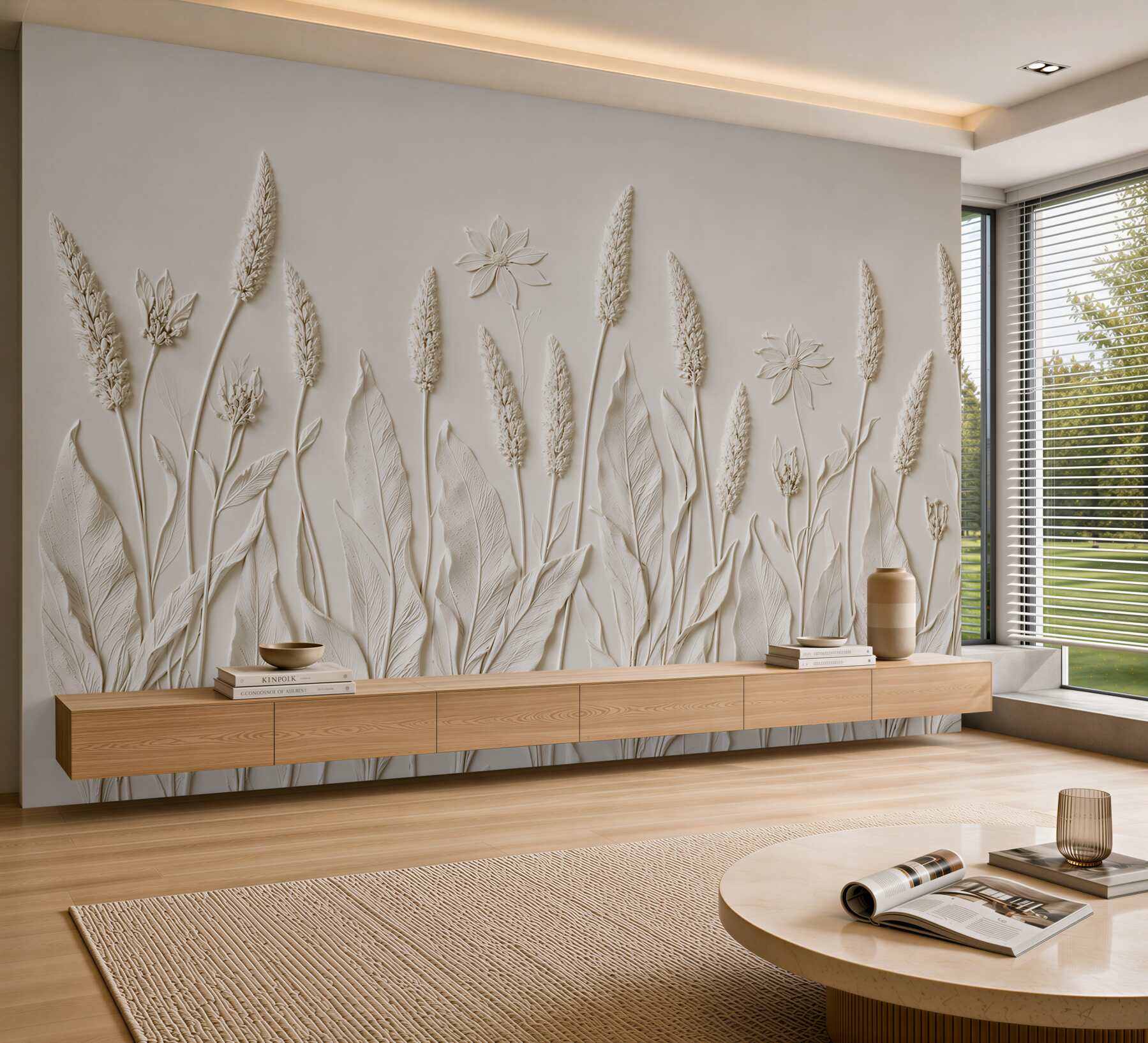 Papier peint herbes en trois dimensions