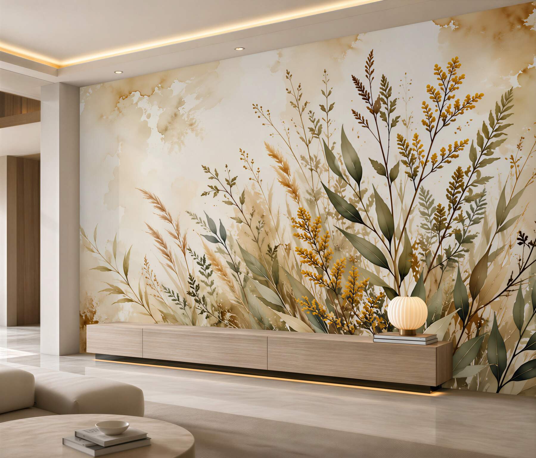 Papier peint accents herbeux