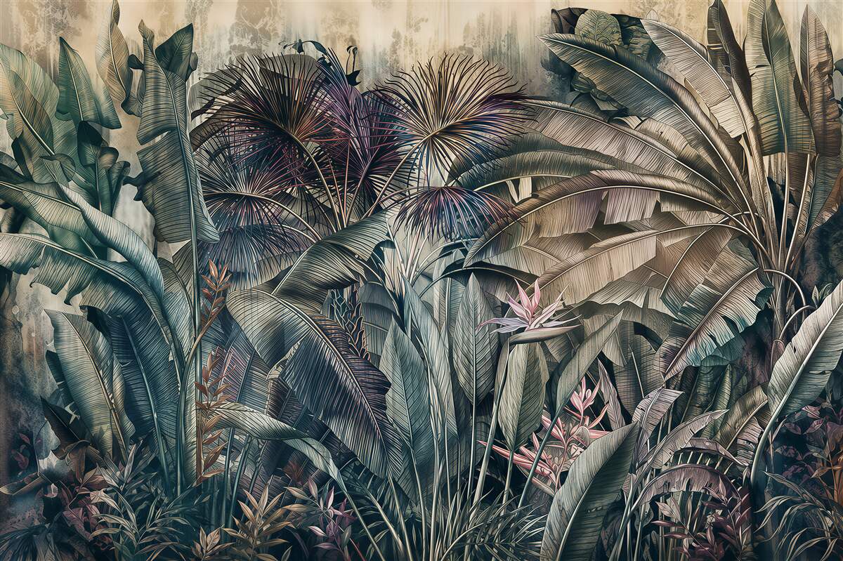Papier peint feuilles tropicales