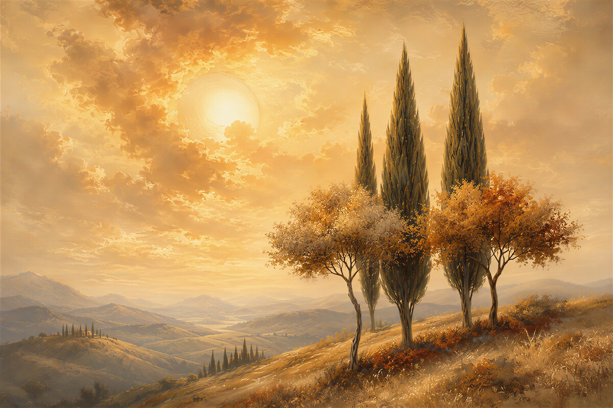Papier peint coucher de soleil toscan