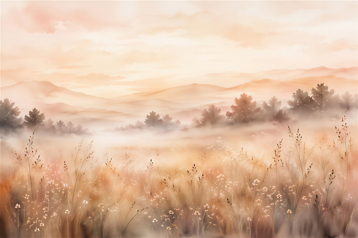 Papier peint paysage brumeux au coucher du soleil